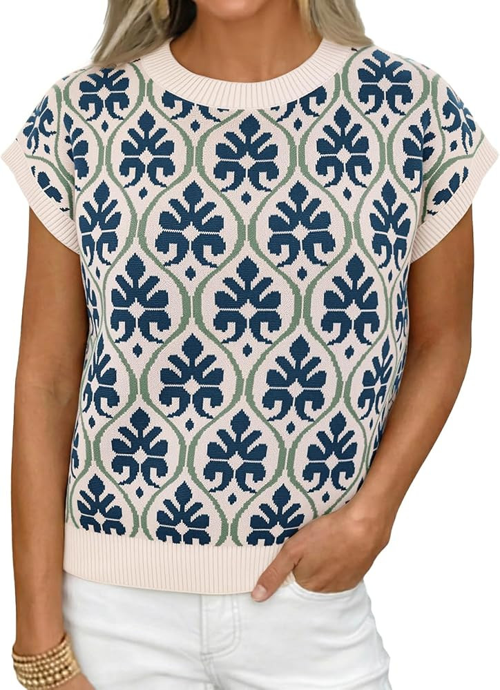 Cicy Bell Women’s Sweater Vest Summer Floral Cap Sleeve Sweaters Crew Neck Dressy Casual Knit T... | Amazon (US)