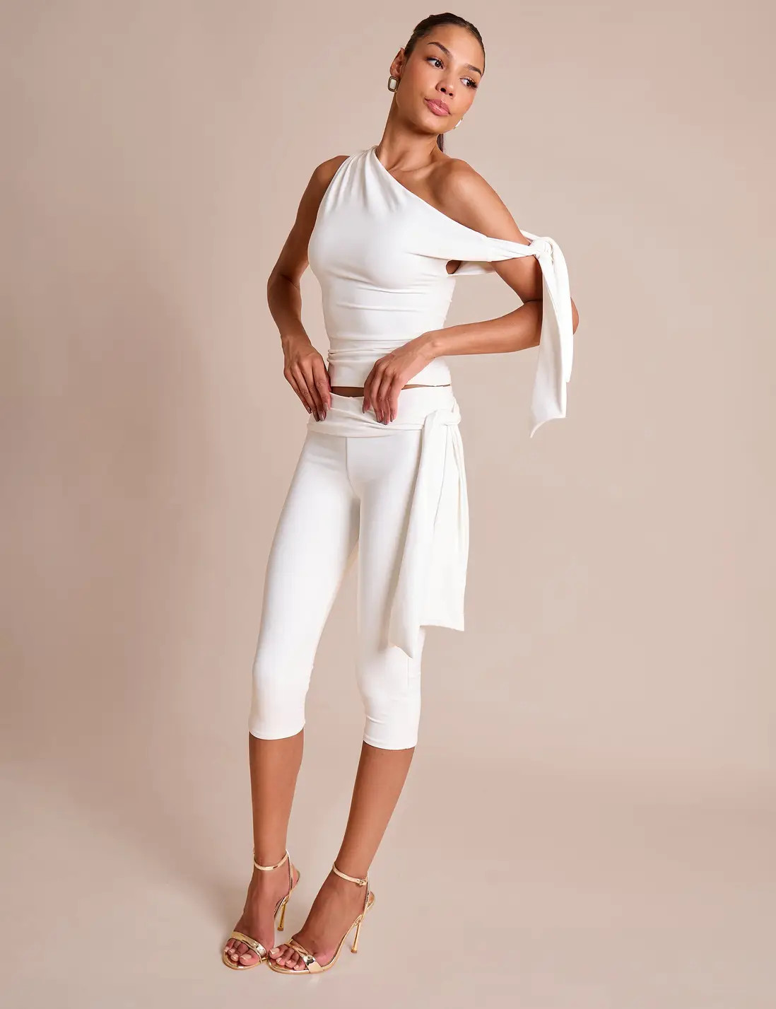 Public Desire Knot Detail Tie Side Luxe Slinky Capri Pants White | Boohoo | Boohoo.com (UK & IE)