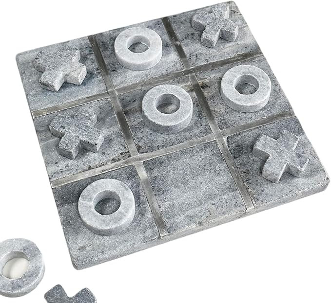 Marble Tic Tac Toe Game Noughts And Crosses Traditional Family Board Fun (Grey) | Amazon (UK)