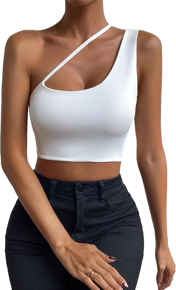 SHENHE Women's Cut Out One Shoulder Sleeveless Asymmetrical Fitted Crop Tank Top | Amazon (US)