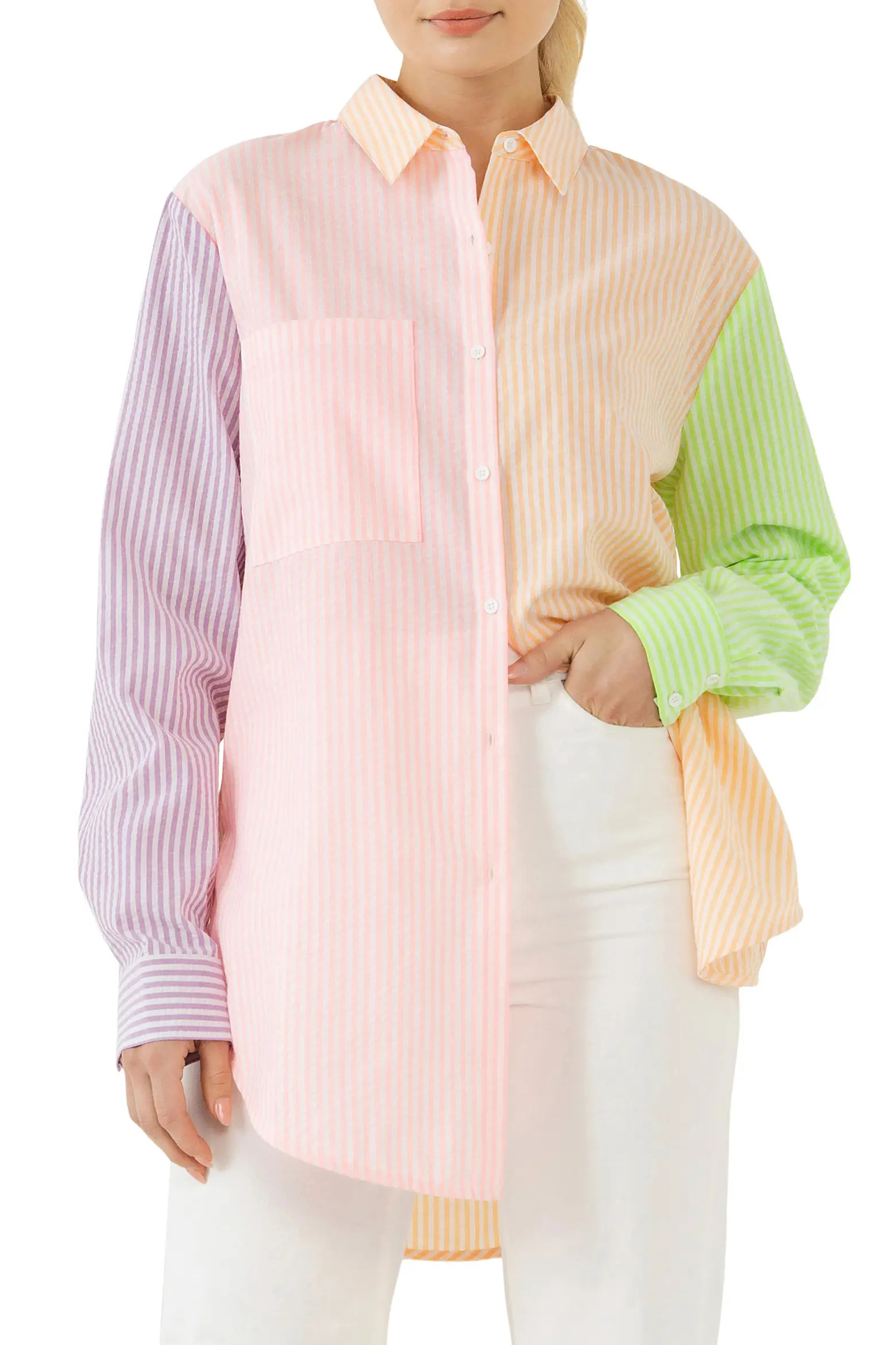 Stripe Colorblock Button-Up Shirt (Women) | Nordstrom | Nordstrom