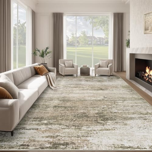 Washable Rug 8x10 Area Rugs for Living Room: Large Neutral Soft Rug Abstract Non Slip Low Pile Modern Carpet for Bedroom Kitchen Nursery Office Dining Room Indoor (Brown, 8'x10') | Amazon (US)