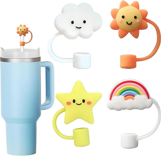 Straw Cover Cap for Stanley Cup, 4pcs 0.4in 10mm Diameter Reusable Dust-Proof Straw Topper Compat... | Amazon (US)