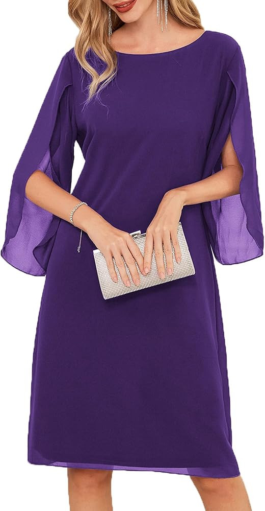GRACE KARIN Womens Chiffon Dresses Flutter Sleeve Party Wedding Cocktail Dress Size 8-20 | Amazon (US)