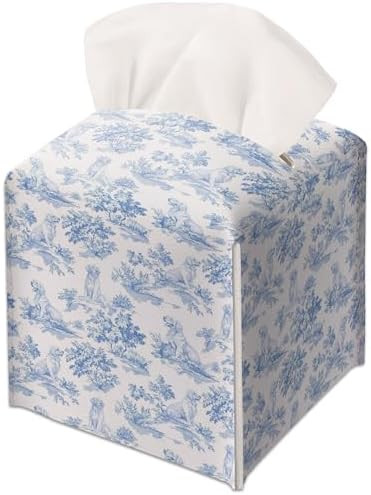 Blue Golden Retriever Dog Decor Tissue Box Cover Modern Square Leather Tissue Case Holder Gifts f... | Amazon (US)