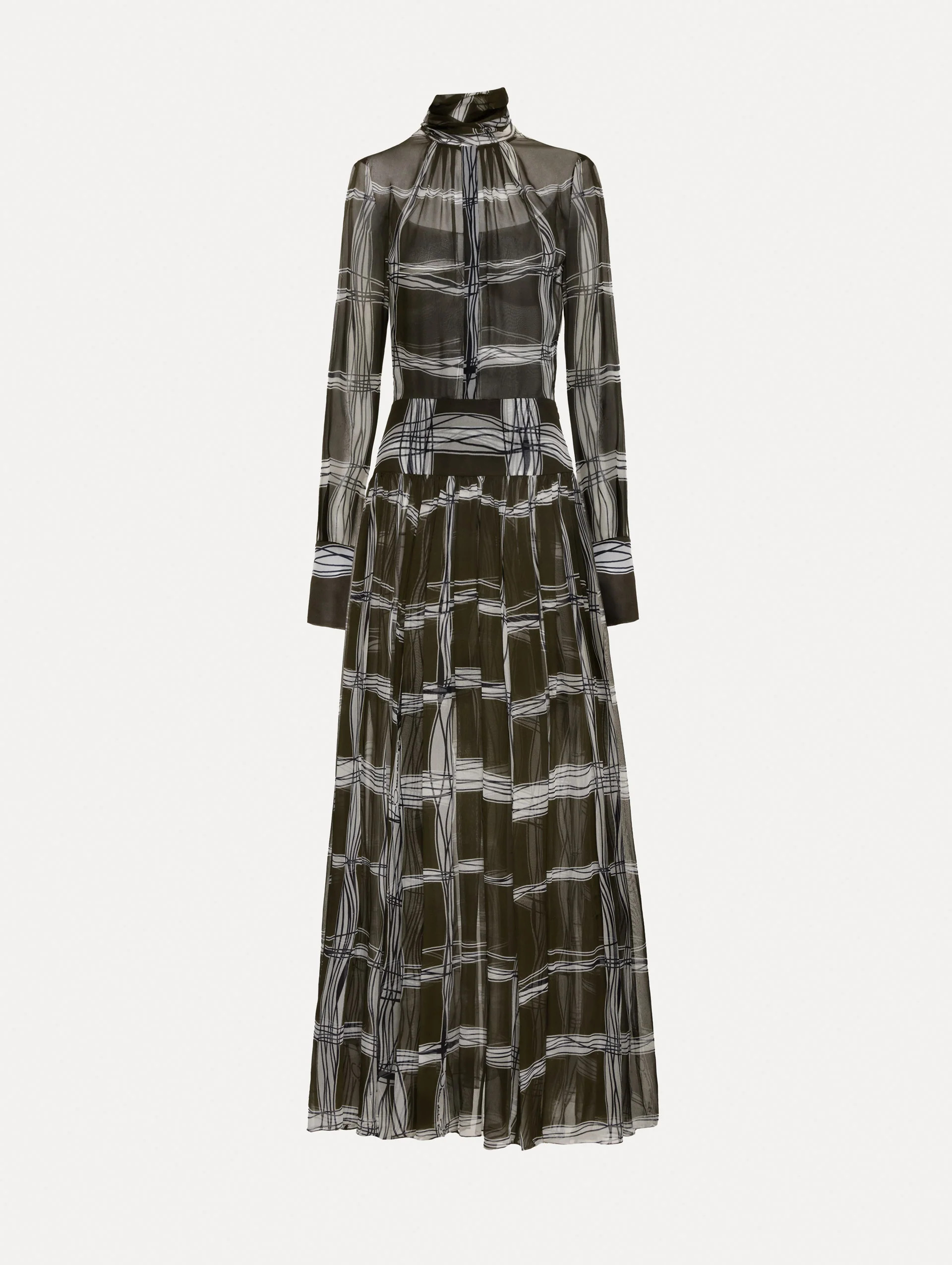 Wavy Plaid Silk Chiffon Dress | Oscar de la Renta