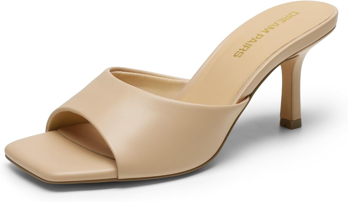 DREAM PAIRS Women's Kitten Heels Sandals – Square Toe Slip On Low Heels, Heeled Mules Footwear ... | Amazon (US)