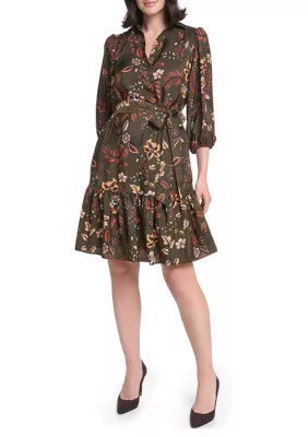 Women's 3/4 Sleeve Printed Crepe A-Line Dress | Belk