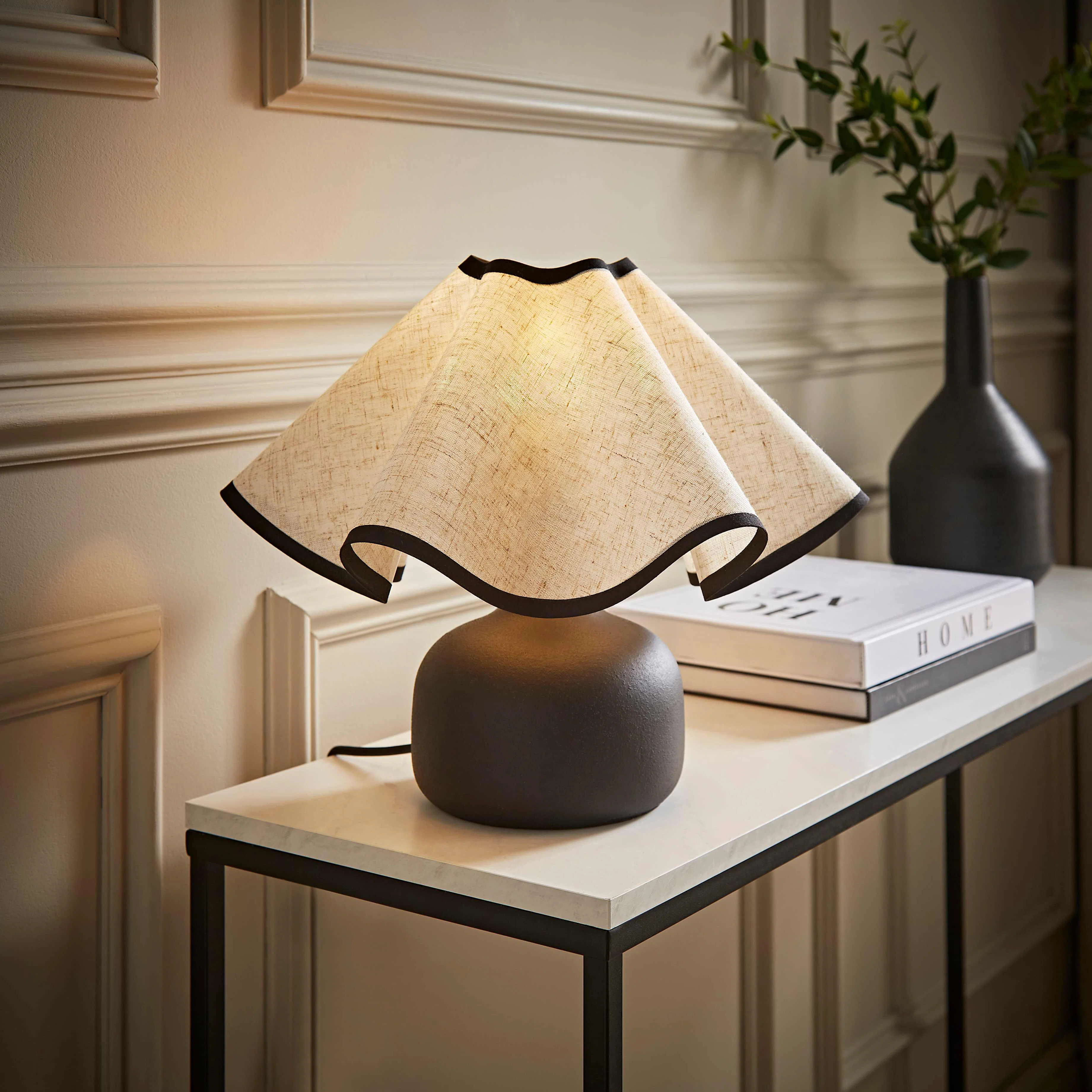 Delaun Black Ceramic Table Lamp with Linen Wave Shade and Bulb | Wayfair UK