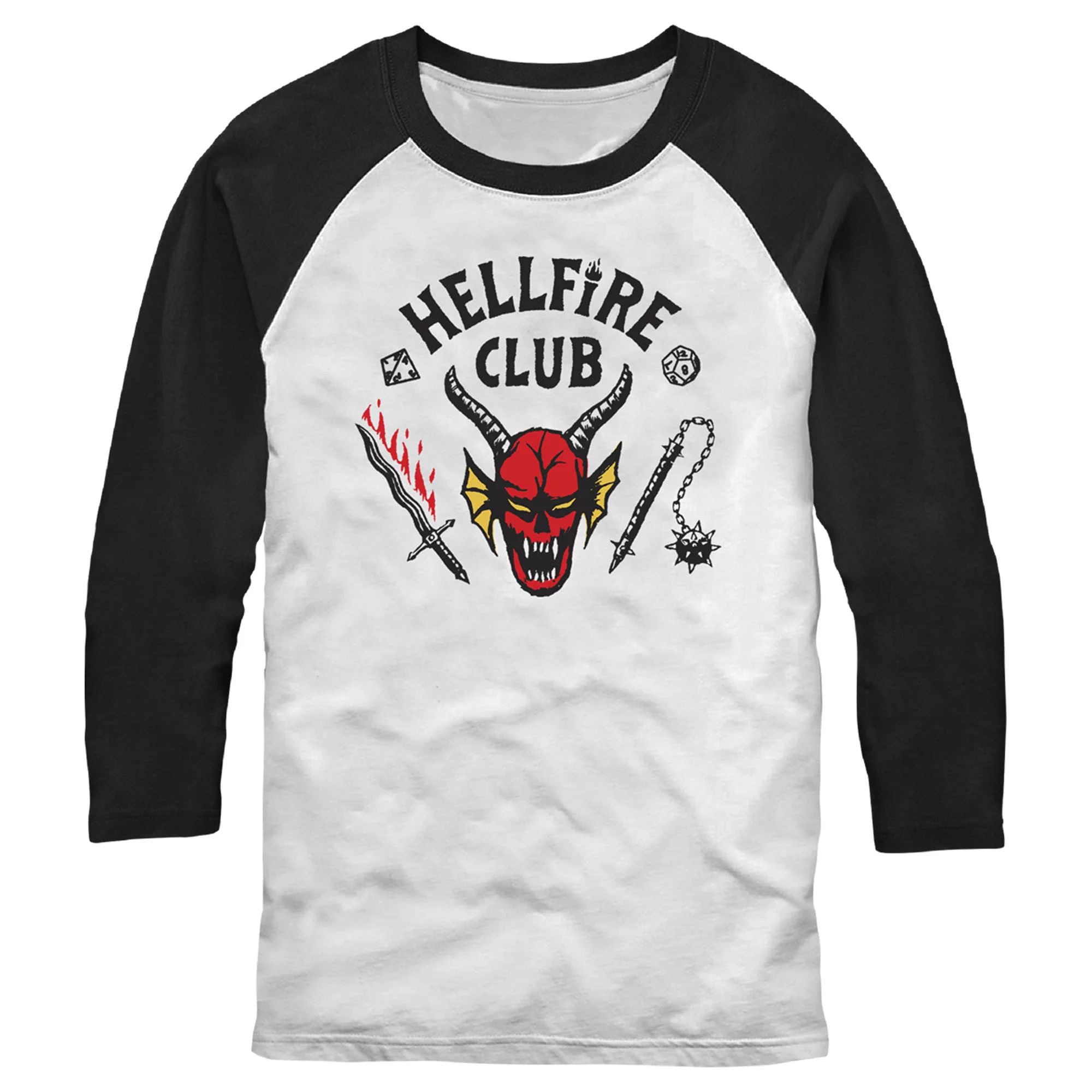 Men's Stranger Things Hellfire Club Costume  Baseball Graphic Tee White/Black X Large - Walmart.c... | Walmart (US)