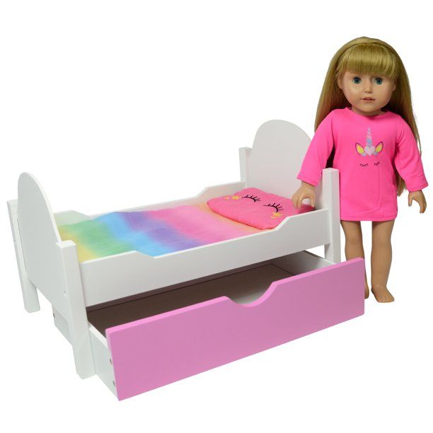 Unicorn Wooden Doll Bed with Trundle Fits 18 inch Dolls - Doll Bedding and Doll Unicorn Pajamas I... | Walmart (US)