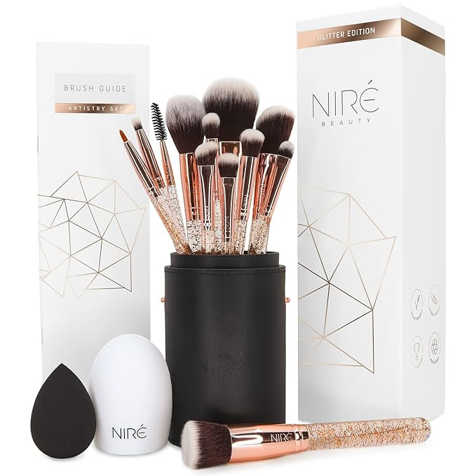 Niré Beauty 15piece Award Winning Glitter Makeup Brushes: Cute Makeup Brushes Set with Case, Bea... | Amazon (US)