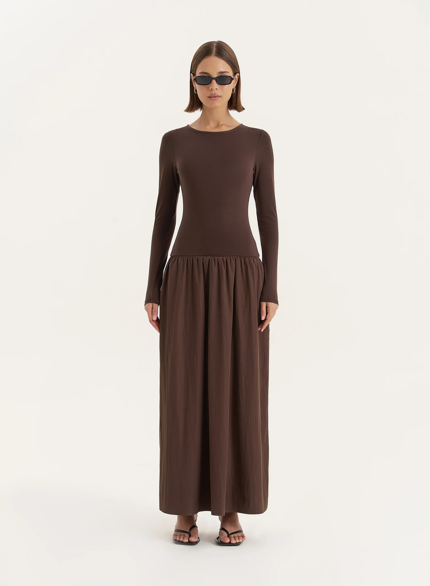 Chocolate Contrast Long Sleeve Maxi Dress- Rosie | 4th & Reckless