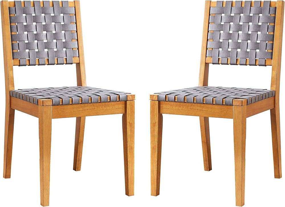 Amazon Brand – Rivet Faux Leather Woven Dining Chair with Wood Frame, Set of 2, 18"W, Gray | Amazon (US)