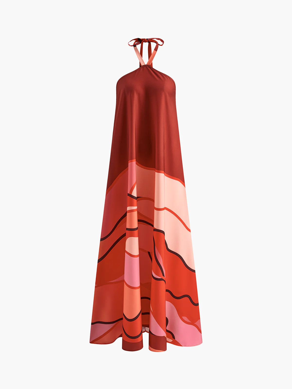Printed Draped Halter Long Dress | Commense