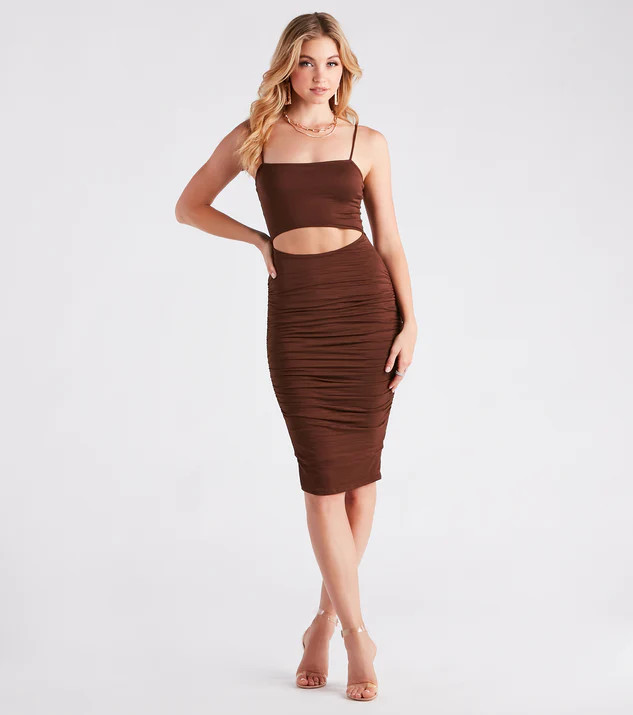 Strut It Out Ruched Cutout Midi Dress | Windsor Stores