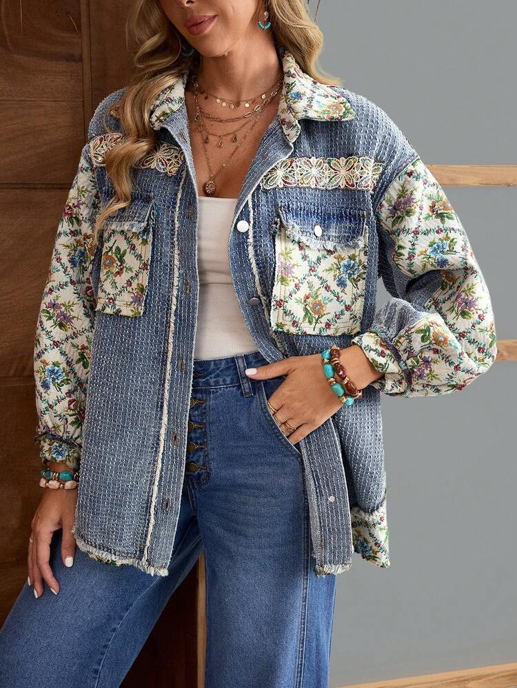 Tapestry Demim Shacket | SHEIN