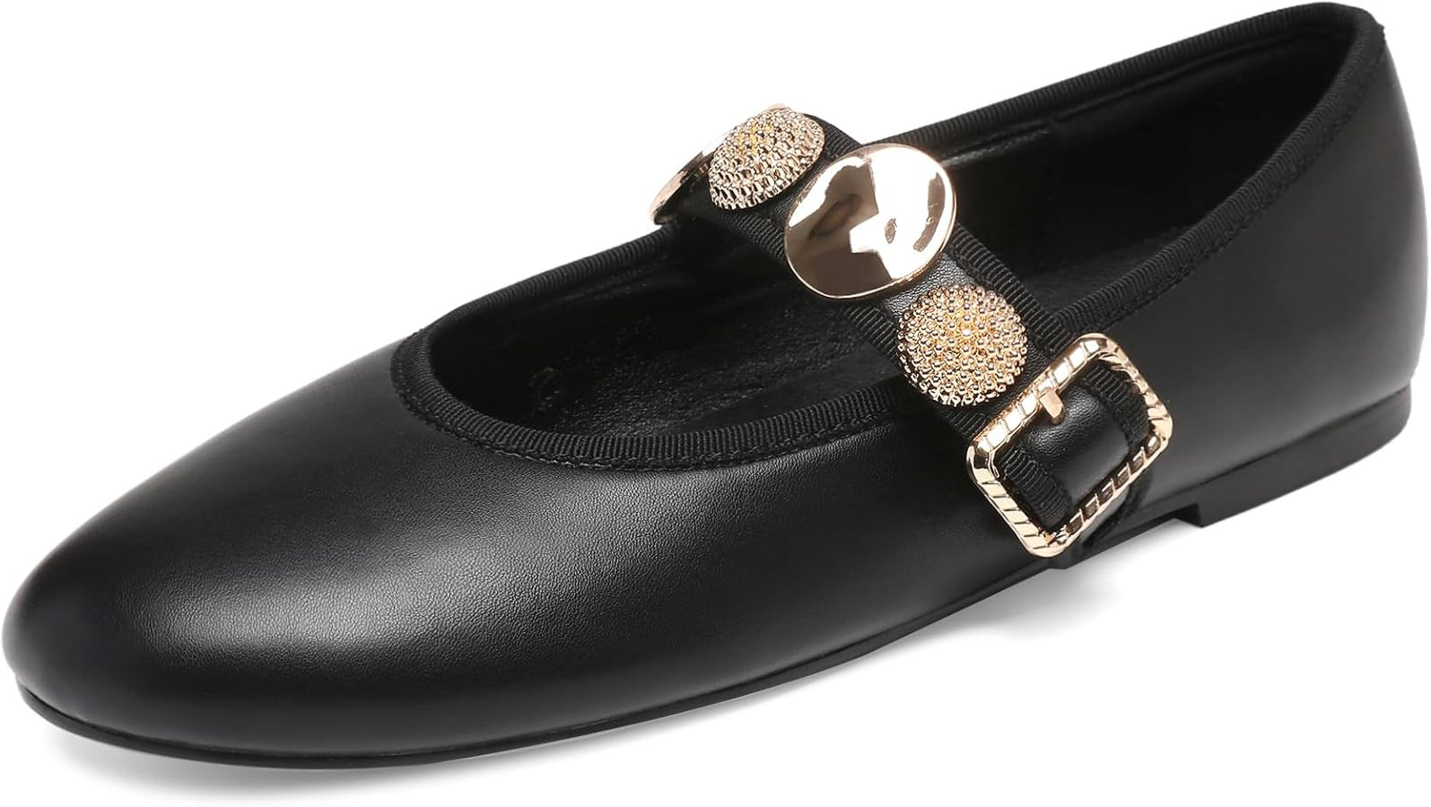 Ballet Flats for Women Round Toe Mary Jane Flats with Gold Adornments Elastic Strap Casual Dress ... | Amazon (US)