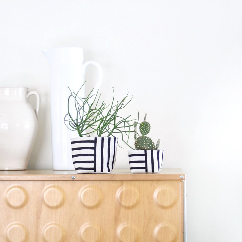 Cloth Stripe Planter, 4" Medium Size, Blockprint on Canvas Bucket | Etsy (US)