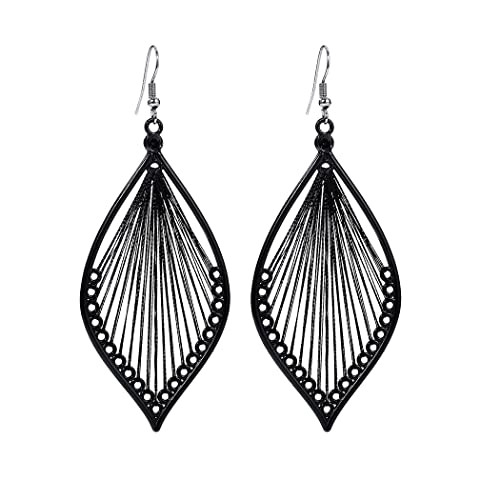 Boho Woven Geometric Earrings Drop Black Jewelry Fashion Silk Earring Dangle for Women | Amazon (US)
