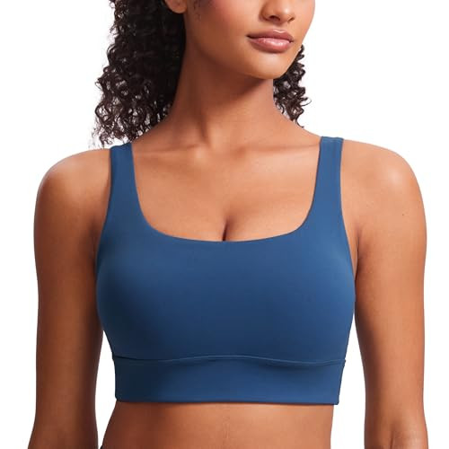 CRZ YOGA Butterluxe U Back Longline Sports Bras for Women - Scoop Neck Padded Yoga Workout Crop Top with Built in Pads French Navy X-Small | Amazon (US)