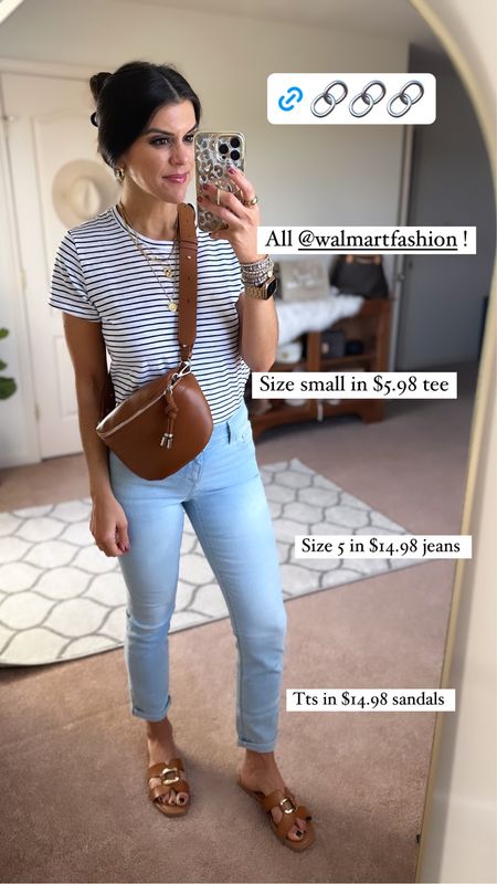 Spring Walmart outfit!! Size small in tee, sized up one to a 5 in jeans. Sandals tts 

#LTKfindsunder100 #LTKsalealert #LTKstyletip