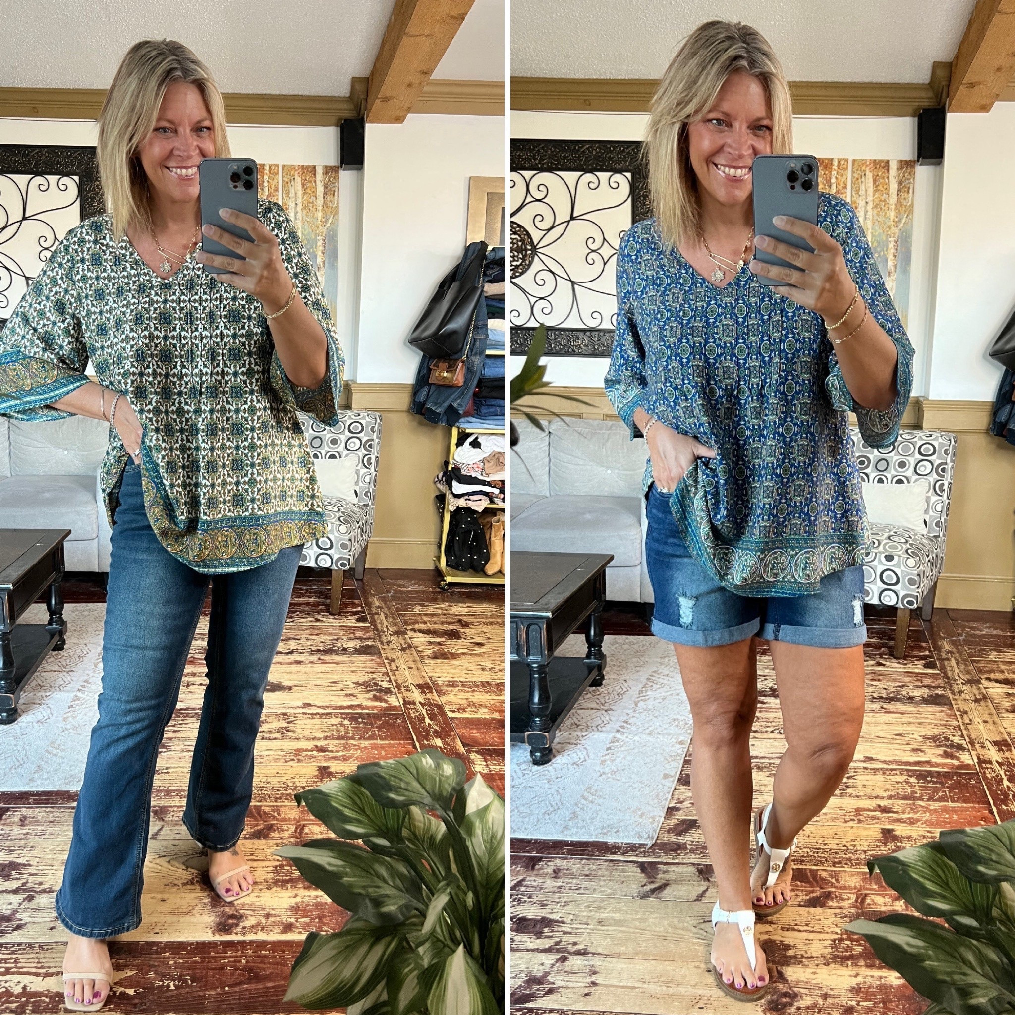 Babydoll blouse and bootcut jeans + cuffed shorts- size 12

#LTKSeasonal #LTKMidsize #LTKOver40