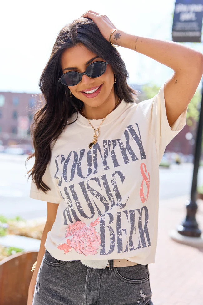 Country Music & Beer Ivory Graphic Tee | Pink Lily