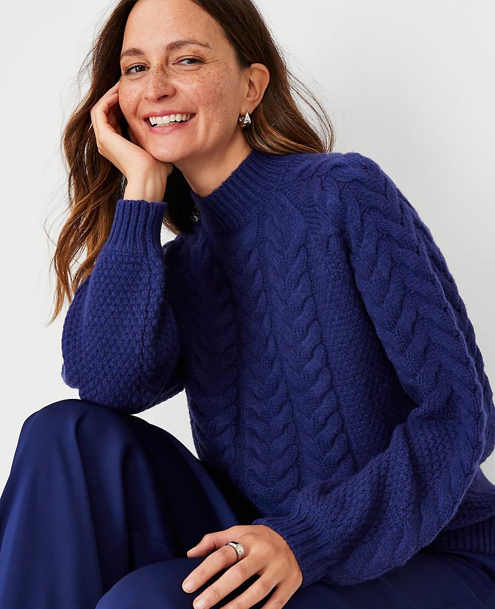 Relaxed Mock Neck Cable Sweater | Ann Taylor (US)