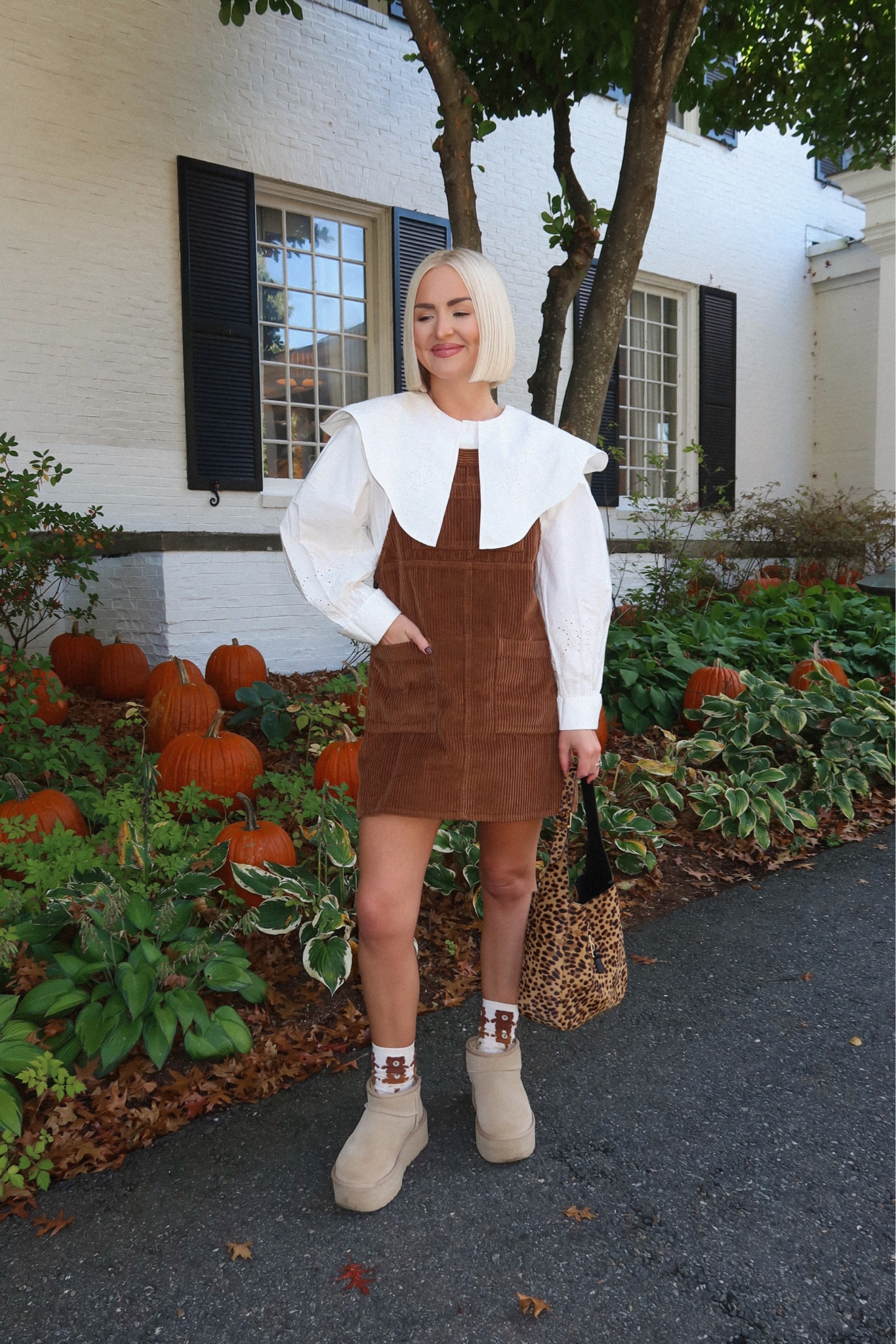 Peter Pan collar shirt / Romeo blouse (size: 6, needed 4) / corduroy overall jumper dress / bear socks / thanksgiving outfit / cozy fall outfit / Woodstock Vermont 

#LTKU #LTKSeasonal #LTKTravel