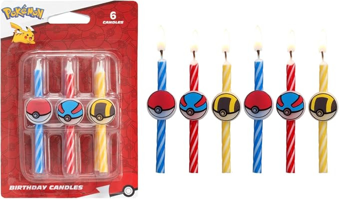 Pokémon Birthday Cake Candles | 6 Birthday Candles for Cake Decorations, Red, Blue, Yellow Strip... | Amazon (US)