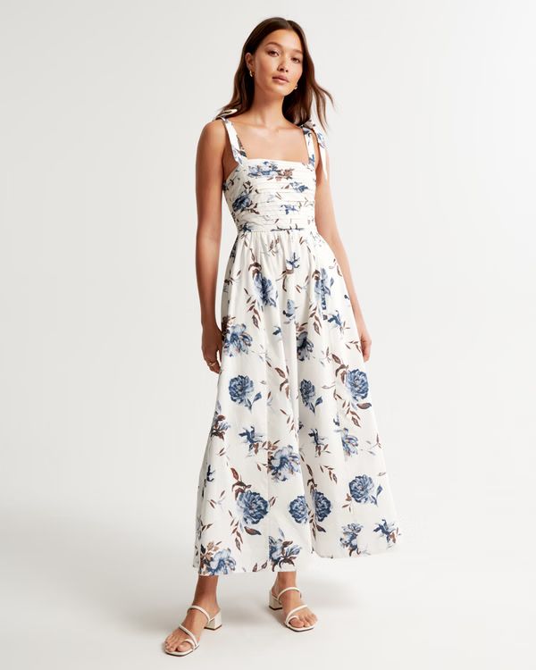 Emerson Linen-Blend Ruched Strapless Jumpsuit | Abercrombie & Fitch (US)