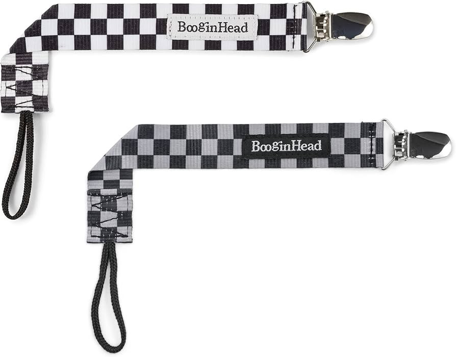 BooginHead Baby Newborn PaciGrip Pacifier Holder Checkerboard, Black/White (Pack of 2), Black | Amazon (US)