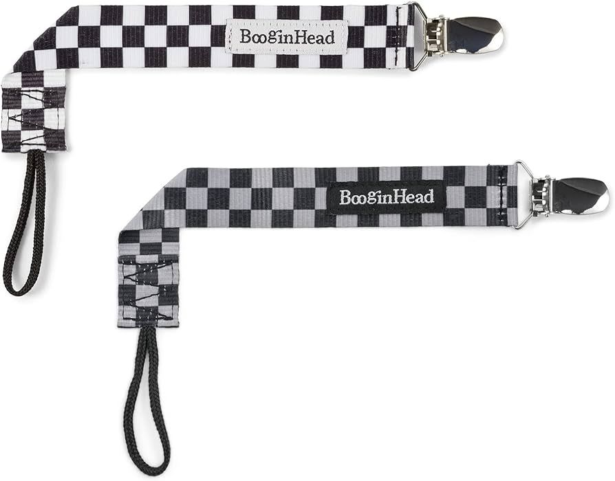 BooginHead Pacifier Clip Baby Pacifier Holder PaciGrip 2-Pack, Black and Gray Check | Amazon (US)