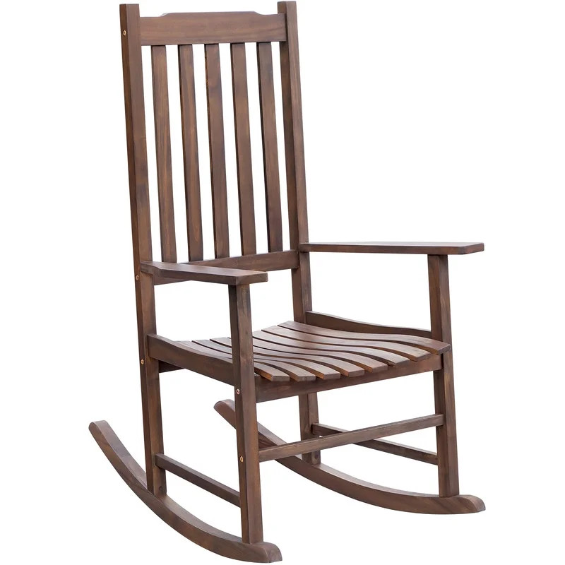 Devoko Patio Acacia Wood Ergonomic Single Rocking Chair for All-Weather Use, Brown | Walmart (US)