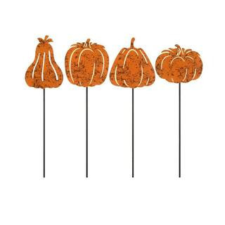 12 Inch Orange Steel Pumpkin Garden Stakes Rustic Metal Decorative Yard Sign Autumn Harvest 4-Pack | The Home Depot