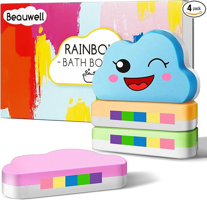 Rainbow Bath Bombs Gift Set, Handmade Organic 4 Pcs Bath Bombs for Kids Girls, Natural Bubble Bat... | Amazon (US)