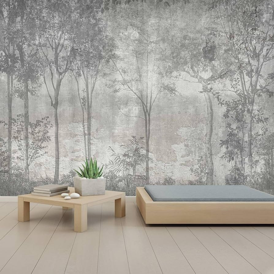 WFBHUA-Vintage Forest Woodland Mural Wallpaper Gray Old Wall Tree Wallpaper for Bedroom Living Ro... | Amazon (US)