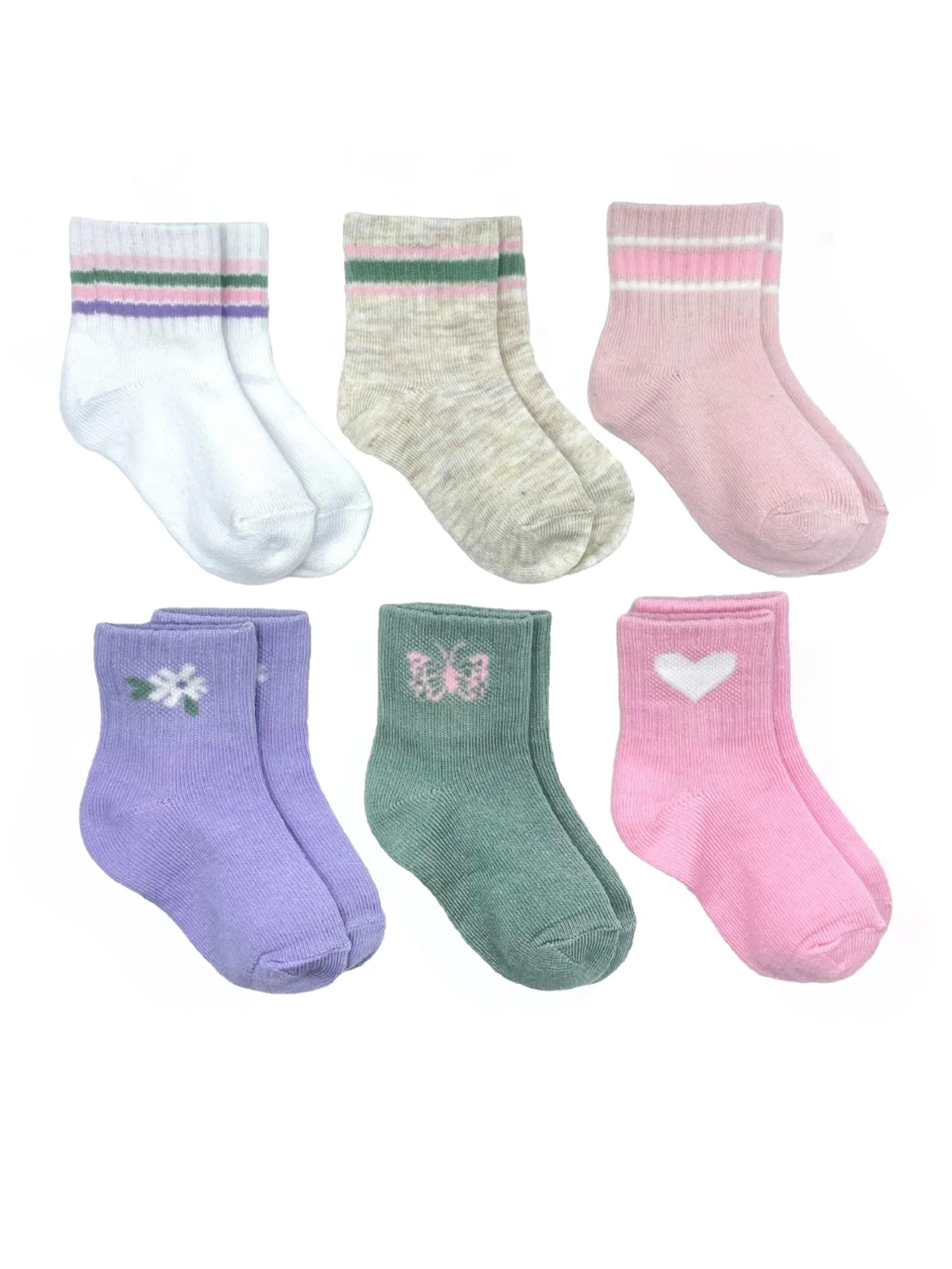Wonder Nation Baby and Toddler Girls Mid-Crew Socks, 6-Pack, Sizes 0M-5T | Walmart (US)