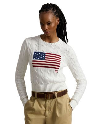Ralph Lauren Flag Cable Knit Cropped Sweater | Bloomingdale's Women | Bloomingdale's (US)