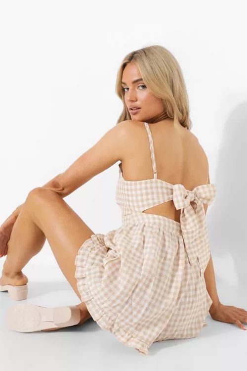 Gingham Tie Back Frill Playsuit | Boohoo.com (UK & IE)