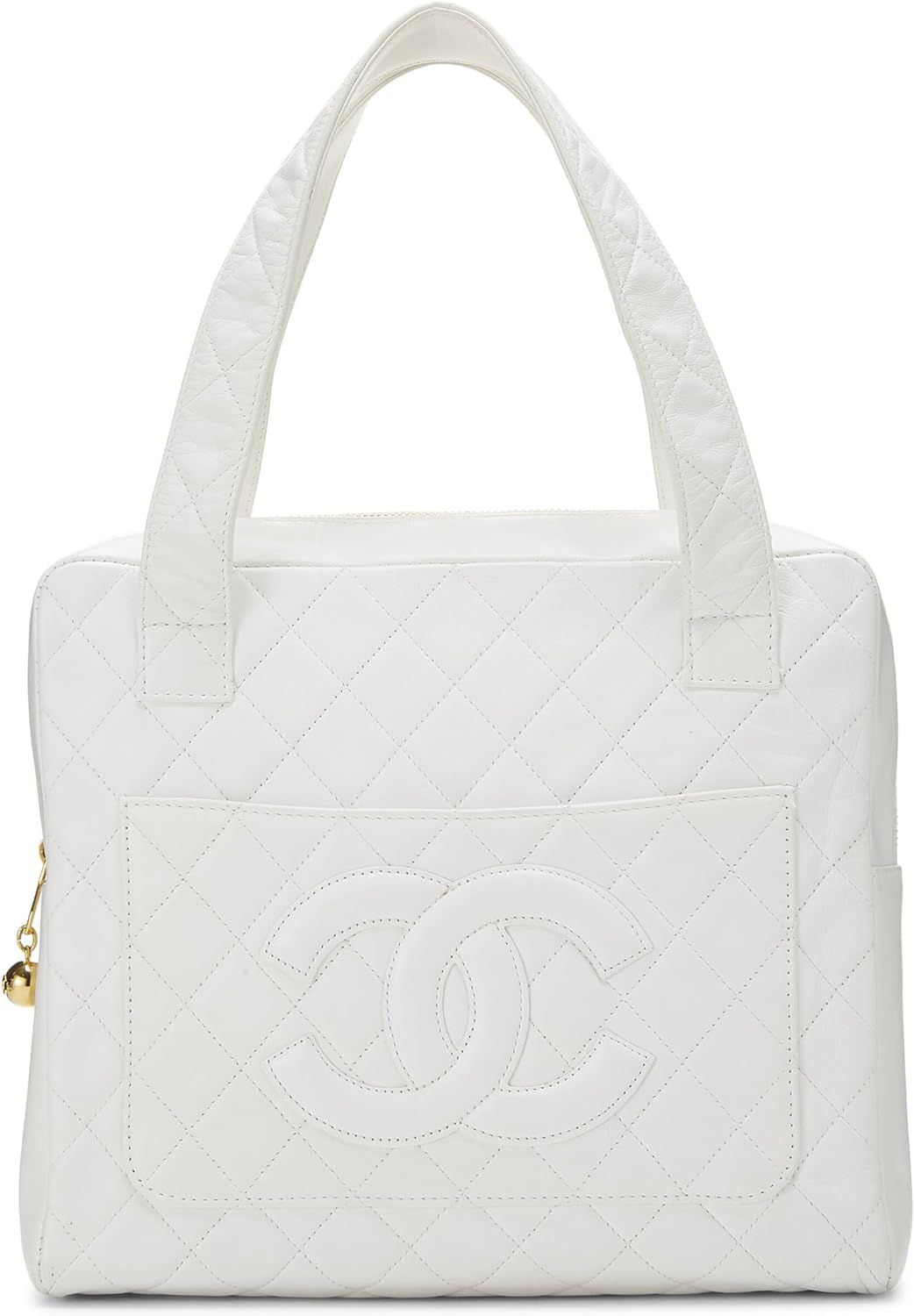 Amazon.com: Chanel, Pre-Loved White Quilted Lambskin Top Handle Tote Mini, White : Luxury Stores | Amazon (US)