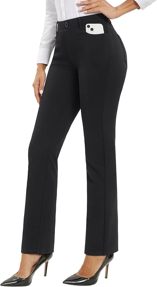 Stelle Women's 30" Straight Leg Dress Pants High Waisted Slacks Dress Pants for Office Work with ... | Amazon (US)