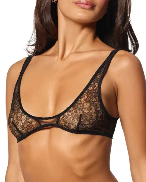 Kiki de Montparnasse Petite Fleur Scoop Neck Soft Bra in Black at Nordstrom, Size X-Small | Nordstrom