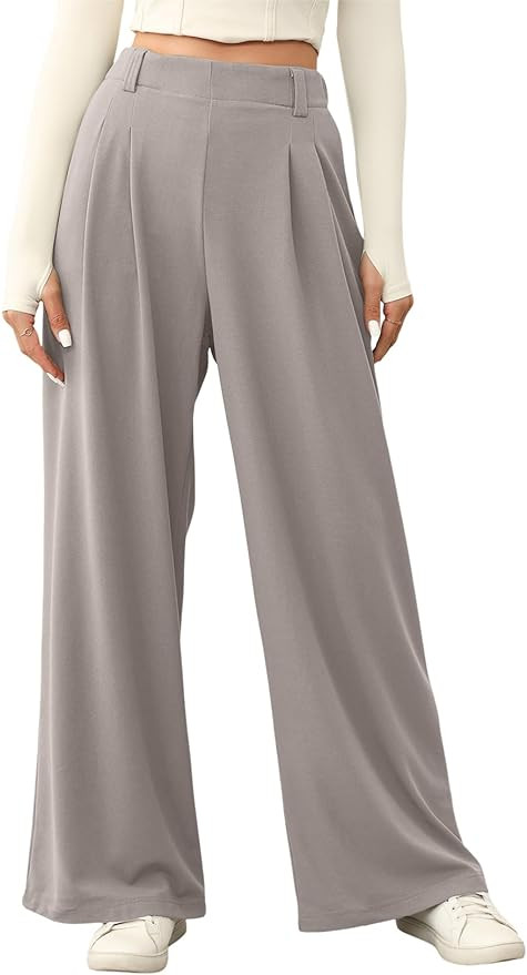 EVALESS Women's Wide Leg Pants Elastic High Waisted Waffle Knit Casual Palazzo Pants Trousers wit... | Amazon (US)