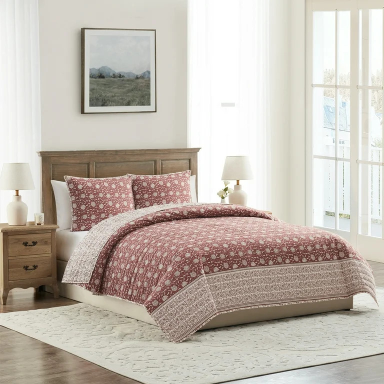 My Texas House Arden 3-Piece Dusty Mauve Floral Quilt Set, King - Walmart.com | Walmart (US)