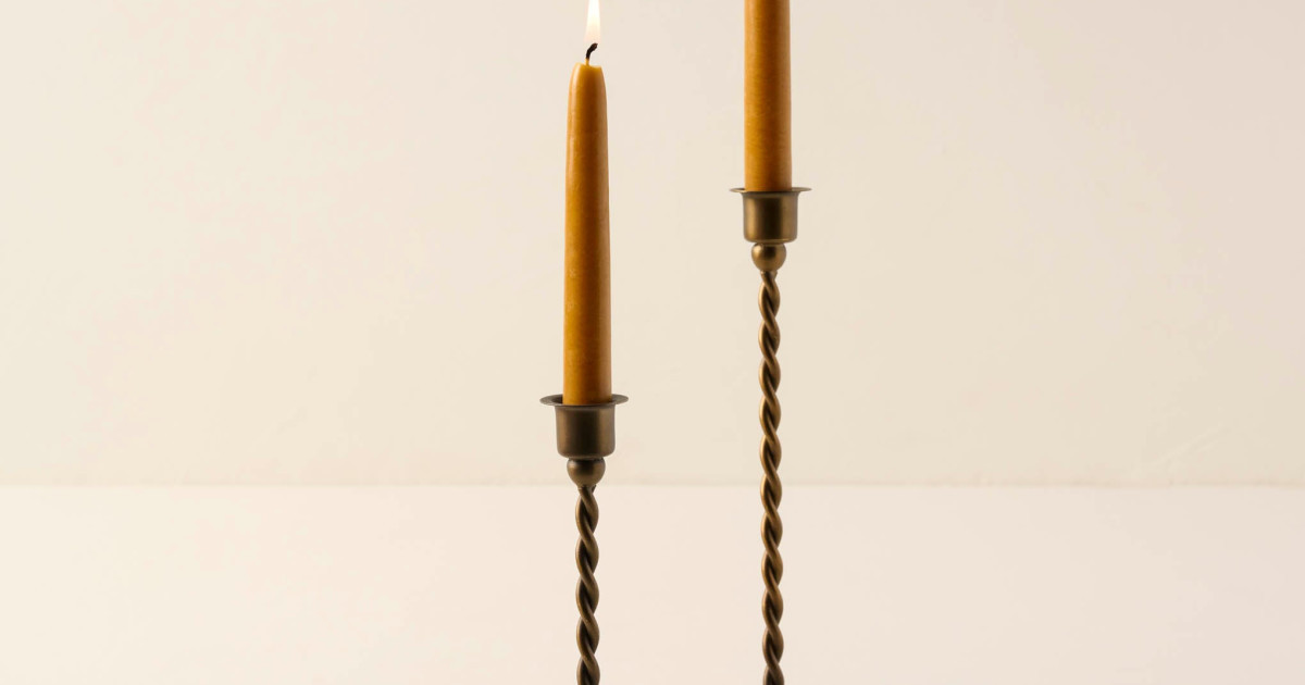 Antique Brass Metal Twisted Taper Holder | Magnolia