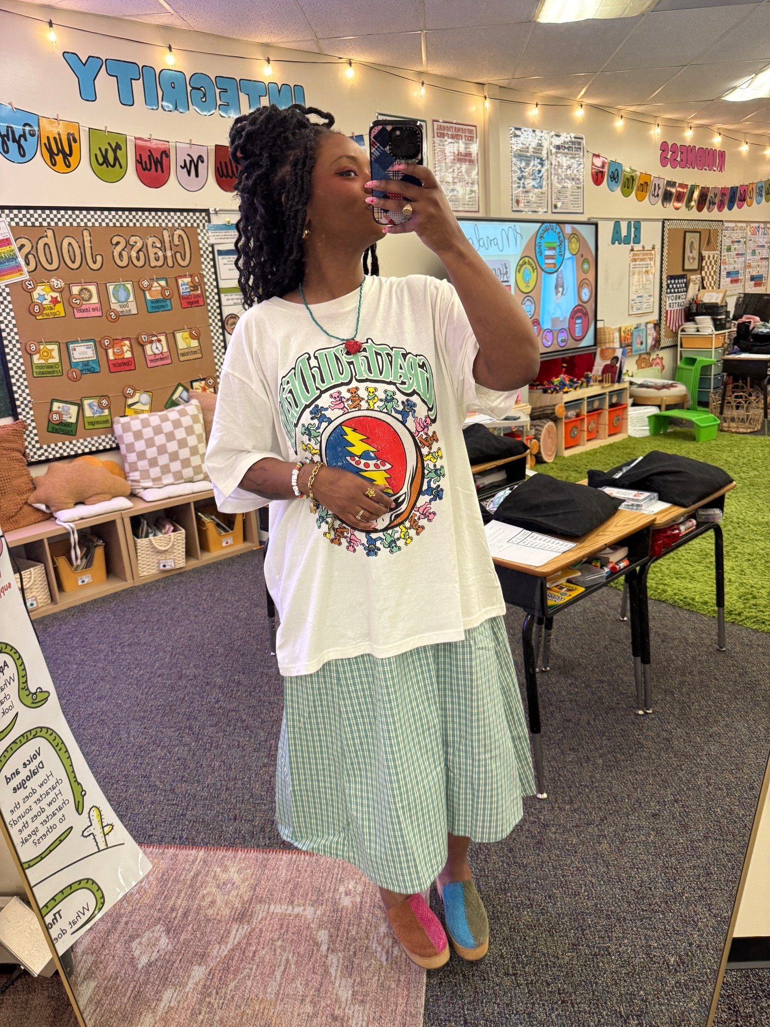 Monday! 
Dress: Small
Graphic Tee: XXL 
Shoes are OLD Charlotte stone clogs. 

#LTKootd #LTKdayinmylife #LTKgrwm