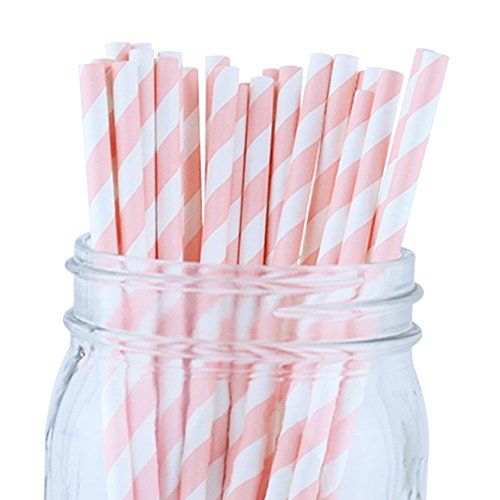 Just Artifacts - Decorative Paper Straws 100pcs - Striped Pattern - Light Pink - Click For More Colo | Amazon (US)