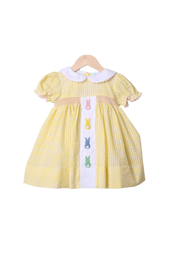 French Knot Peep Yellow Swiss Dot Dress | The Smocked Flamingo